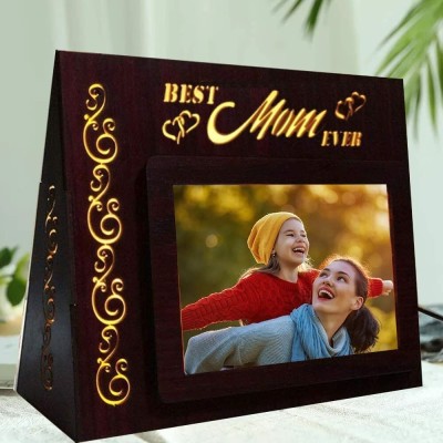 GIFT JAIPUR Personalised Best Mom Ever Photo LED Table Lamp Frame Birthday Gift for Mother Table Lamp(17 cm, Brown)