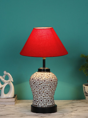 Devansh Red Cotton Glass Table Lamp With Iron Base Table Lamp(38.1 cm, Red)