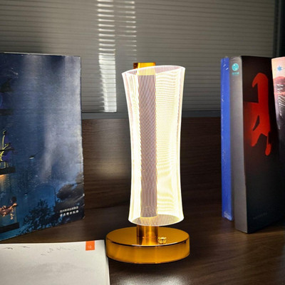 ARTHARK 3D Acrylic LED Night Lamp with Golden Base | Star Flow Design, Touch Control Table Lamp(22 cm, Gold)