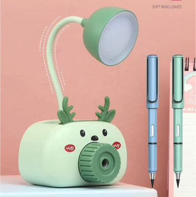 MACVL5 LED Desk Lamp Pig Shape with Pencil Sharpener Table Lamp With 2 Pencils Study Lamp(30 cm, White, Blue, Pink)
