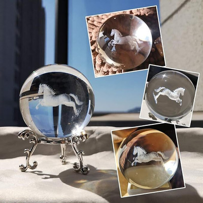 Wengonvila 3D Horse steel stand Crystal Ball Paperweight for Home Art Decor Crystal Ball Crystal+Glass Paper Weights  with Clear(Set Of 1, Transparent)