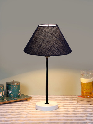 Devansh Conical Blue Jute Shade Lamp With Black Iron & White Wood Base For Decoration Table Lamp(41.91 cm, Blue)