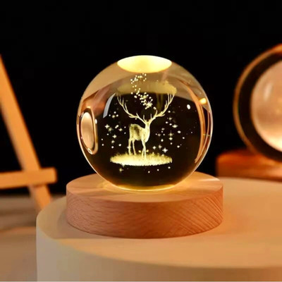 GENVUS 3D Deer Crystal Ball Night Lamp, perfect for room decoration and Gifting Night Lamp(8 cm, White)