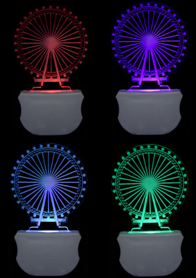 TrendyHouse The Giant Wheel 3D illusion Led Night Lamp comes with 7 Multicolor lighting effect , Suitable for Room,Drawing Room,Lobby (Pack of 4) Night Lamp(12 cm, Clear)