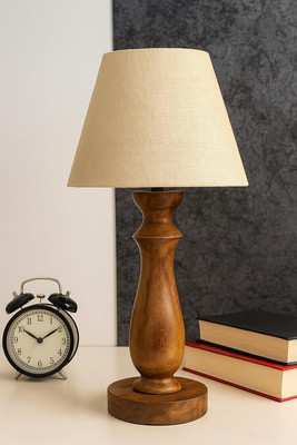 LUZINAM HOUSE Wooden Table Lamp with Classic Style Base and White Cotton Shade Table Lamp(46 cm, Jute Shade)