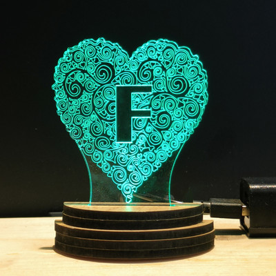 Gadgets World ALPHABET F Acrylic USB 3D Illusion RGB 7 Colour Changing LED Wooden Usb Night Lamp(10 cm, 2USB0149-ALPHABET F)
