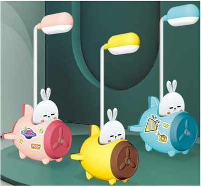 Khwaish New Stylish Cartoon Design Bunny Plane LED Lamp with Sharpener Table Lamp(8 cm, Multicolor)