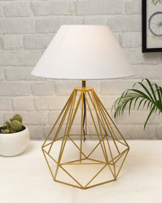 Homesake Modern Farmhouse Metal Diamond Desk Table Lamp with Light Bulb Decorative Bed Table Side Golden Light, White Table Lamp(53 cm, White)