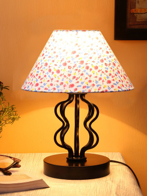 Devansh Multi cotton Shade Iron Table Lamp Table Lamp(30.48 cm, Pink, Blue)