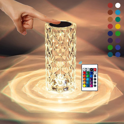 wamiprax Crystal Rose Diamond Table Night Lamp Multi Color RGB Changing Mode LED Table Lamp(32 cm, Multicolor)