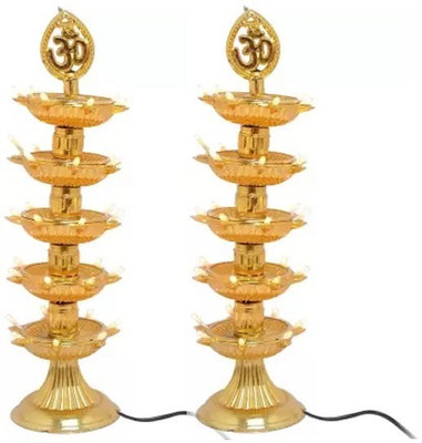 NICELIFE COLLECTIONS 5 Layers Diya Light OM Design Led Electric Diya Lights Table Lamp(33.5 cm, GOLDEN)