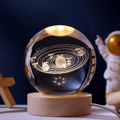 ENTRYZONE 3D Galaxy Crystal Ball USB Table LED Wooden Base Crystal Ball Night Lamp(7 cm, Galaxy)