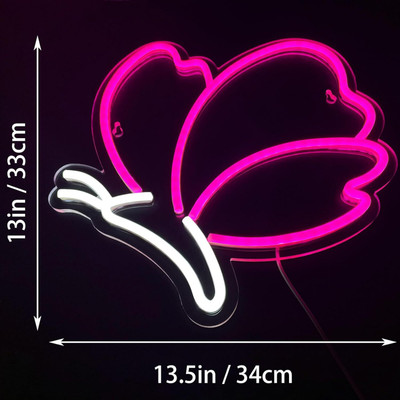 VNDRA Butterfly Neon Sign Butterfly LED Lights for Wall Decor Pink Butterfly Table Lamp(14 cm, Butterfly)