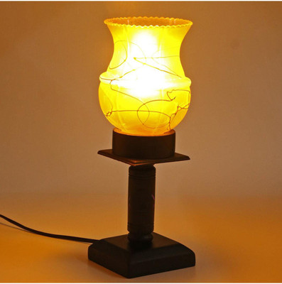 Somil Stylish Home Decorative Wood Table Lamp With Hand Decorative Glass Shade Table Lamp(22 cm, Black, Yellow)