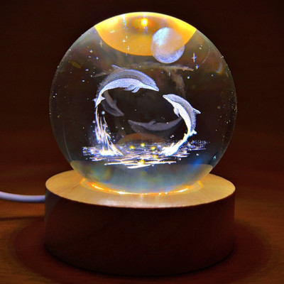Aipom 3D Crystal Ball Lamp,Dolphin Night Lamp(9 cm, Loving Dolphins)