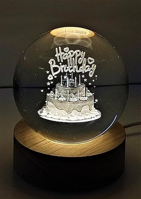 wynyc Happy Birthday Crystal Ball USB Lamp Decorative Showpiece Decorative Showpiece  -  5 cm(Glass, Gold)