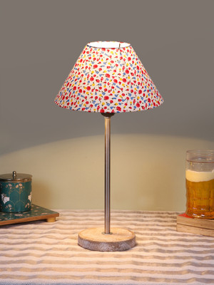 Devansh Conical Pink And Blue Cotton Shade Lamp With Steel And White Brushed Wood Base Table Lamp(42.5 cm, Pink, Blue)
