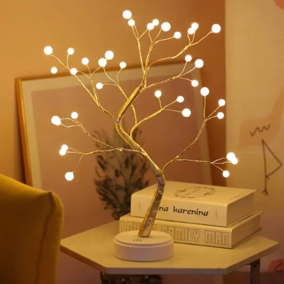 adbeni Imported Pearl Tree Shape USB Table Lamp | Copper Wire LED Night Light Night Lamp(20 cm, Warm White)