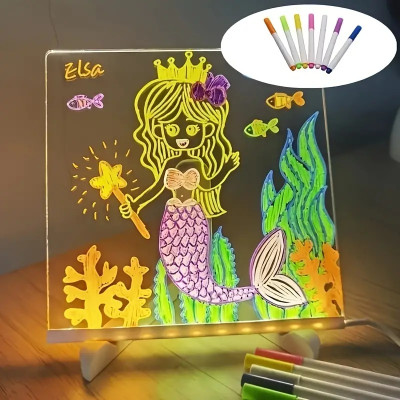 Pamidhar 3D Acrylic Writing Board with 12 Pen,LED Rewritable Acrylic Message Board Night Lamp(15 cm, Multicolor)
