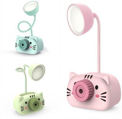 S&K TRADERS Cute Snail Led Table Lamp USB Recharge, Eye Care Night Lamp with Pen Holder Study Lamp(29 cm, Pink, Blue, Green)