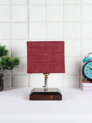 Devansh Square Wood table lamp with Maroon Jute Shade Night Lamp(30 cm, Mahroon)