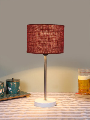 Devansh Drum Maroon Jute Shade With Steel And White Wood Base Table Lamp(42.5 cm, Maroon)