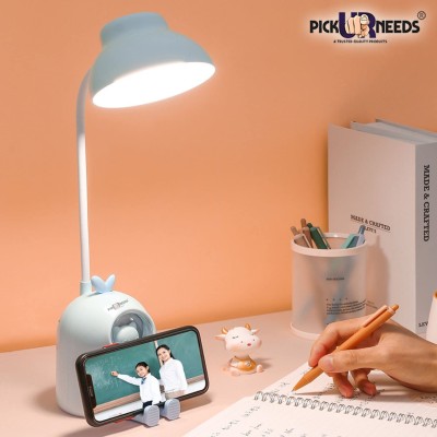 Make Ur Wish Rechargeable LED Table Lamp, Study Lamp with Pen Holder, Mobile Stand, Study Lamp(21 cm, Light Blue)
