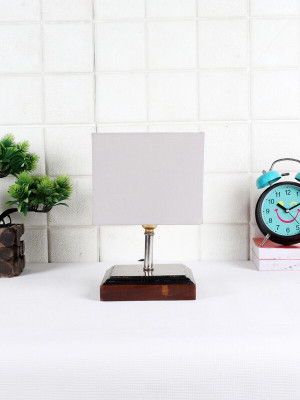 Devansh Square Wood table lamp with Grey cotton Shade Night Lamp(30 cm, Grey)
