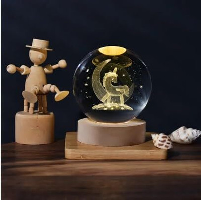 PodCart 3D Crystal Ball Night Light, DIY Planetarium Night Lamp(6 cm, Unicorn on Moon, Glass Ball Night Lamp Gifting for Women, kids, decoration)