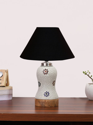 Devansh Conical Black Cotton Shade Lamp With Wood & Mosaic Glass Base For Decoration Table Lamp(36.83 cm, Black)