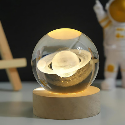 parspar 3D Crystal Ball Night Light Globe Stand Creative Decorative Ball Lamp With Wood Night Lamp(6 cm, Multicolor)