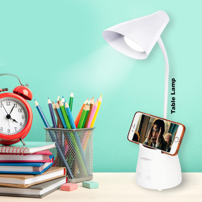 Pick Ur Needs Study Table Lamp Rechargeable On/Off Switch Desk Lamp With Pen and Phone Holder Study Lamp(5 cm, Cream)