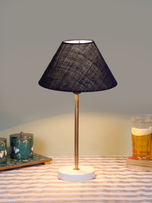 Devansh Conical Blue Jute Shade Lamp With Gold & White Wood Base For Decoration Table Lamp(41.91 cm, Blue)