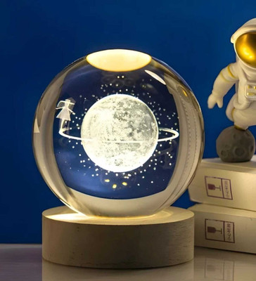 Aksh 3D Crystal Ball with Wooden LED Base Romantic Yellow light for Bedroom Night Lamp(9 cm, Girl on Saturn)