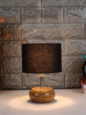 Devansh Black Cotton Shade With Wood Lamp Base For Bedroom, Living Room Table Lamp(24.7 cm, Black)