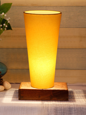 Devansh Yellow Cotton Lamp With Square Natural Wood Base Table Lamp(11 cm, Yellow)
