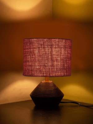 Devansh Maroon Jute Table Lamp With G Wood Natural Base -(7X12 Inches) Table Lamp(30.48 cm, Maroon)