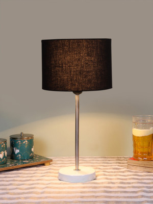 Devansh Drum Black Cotton Shade With Steel And White Wood Base Table Lamp(42.5 cm, Black)