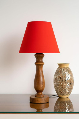 LUZINAM HOUSE Wooden Table Lamp with Classic Style Base and White Cotton Shade Table Lamp(46 cm, Red Shade)