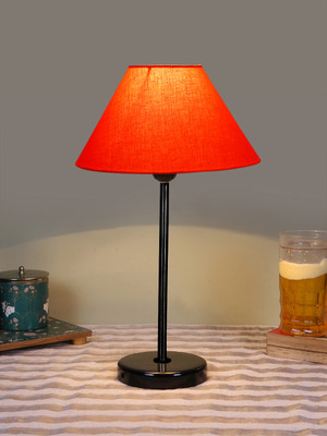 Devansh Conical Cotton Shade Lamp With Black Iron & Black Wood Base For Decoration Table Lamp(41.91 cm, Orange)