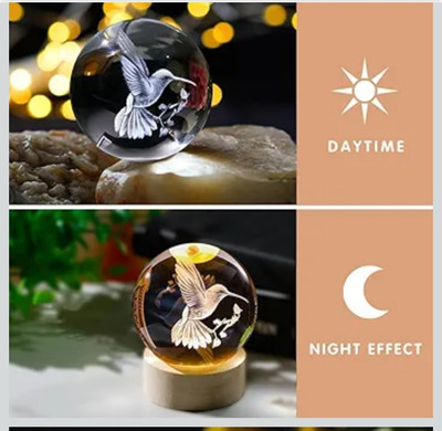 RACQUE 3D crystal ball light hummingbird Table Lamp(9 cm, Multicolor)