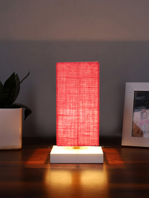 Devansh Square Pink Jute Table Lamp With White Wood Base Table Lamp(31.75 cm, Pink)