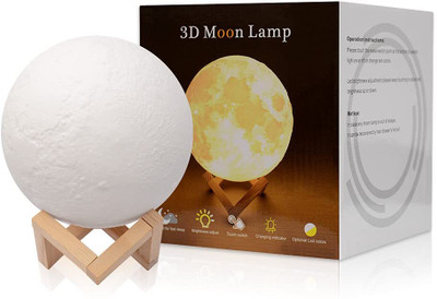 WildCard India 3D Moon Light Night Lamp with Wodden Stand Night Lamp(18 cm, White)