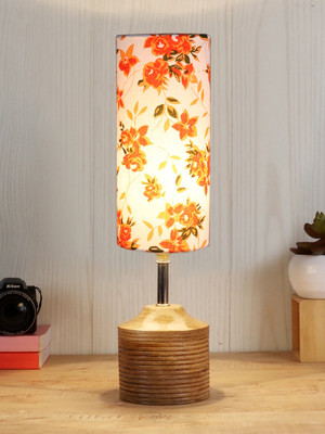 Devansh Wood Table Lamp With Multicolor Cotton Shade For Bedroom, Living Room Table Lamp(43.18 cm, White, Orange)