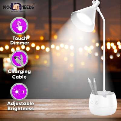 Daily Needs Shop Rechargeable Study Table/Desk Lamp Touch Eye Protection with Pen Holder + Drawer Study Lamp(9 cm, White)