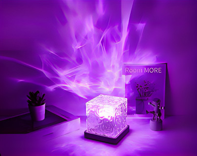 PunnkFunnk Light Creative Bedside Flame Atmosphere Lamp Rotating Water Pattern Table Lamps Night Lamp(13 cm, Silver)