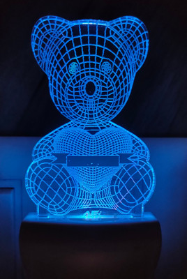 Omniverse Teddy Bear 3D Illusion Night Lamp with 7 Color Changing Table Lamp Night Lamp(12 cm, White)