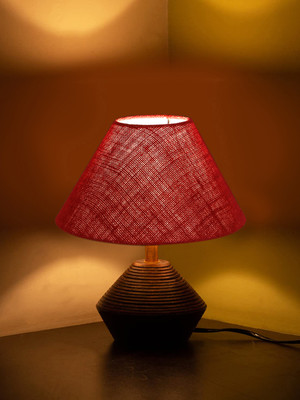 Devansh Maroon Jute Table Lamp With G Wood Natural Base (10X12 Inches) Table Lamp(30.48 cm, Maroon)