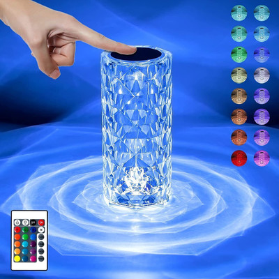 Refulgix Crystal Lamp,16 Color Changing Rose,USB Rechargeable Table Lamp(20 cm, Diamond Crystal Lamp)