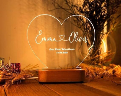 BeamCarft Anniversary Gift for Couple Wedding Gift Lamp With Light Love Light(Wooden Lamp) Table Lamp(17 cm, tranparent)